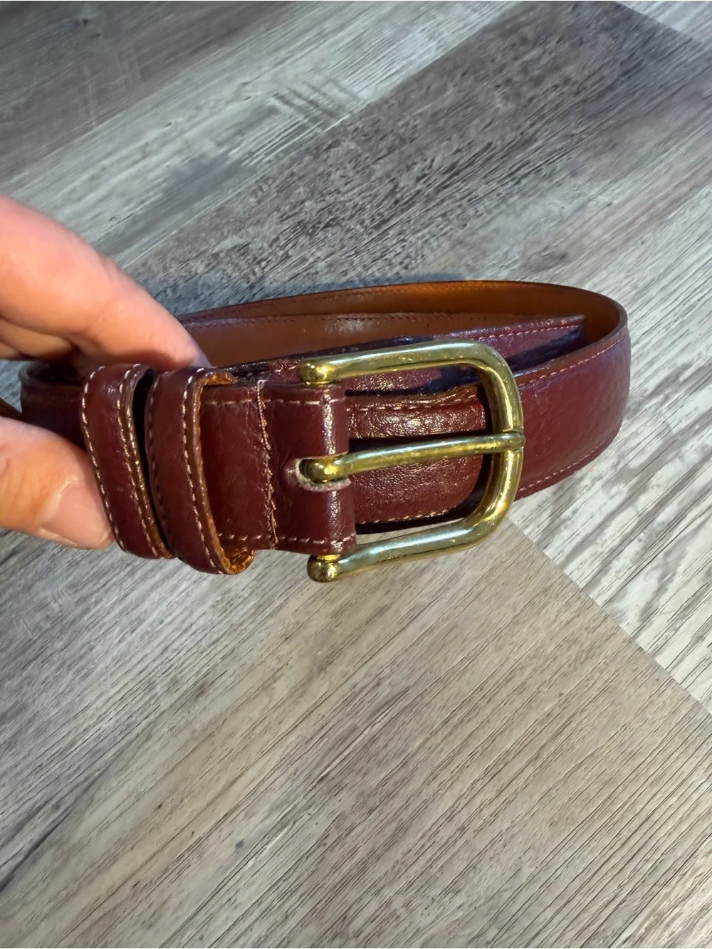 L.L. Bean Vintage Men's Burgundy Leather Belt with Gold Buckle
